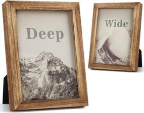img 4 attached to 2-Pack Emfogo Rustic 5X7 Picture Frames With Real Glass And Solid Wood For Table Top Display Or Wall Mounting, Carbonized Brown Finish