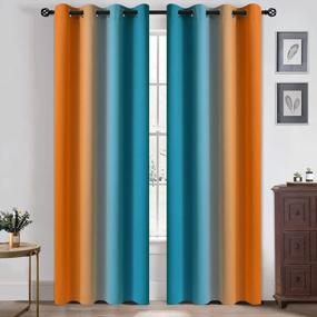 img 3 attached to Ombre Orange And Blue Room Darkening Curtains For Bedroom - 84" Long Gradient Grommet Thermal Insulated Light Blocking Window Drapes For Living Room - 52 X 84 Inches, Set Of 2 Panels By Yakamok