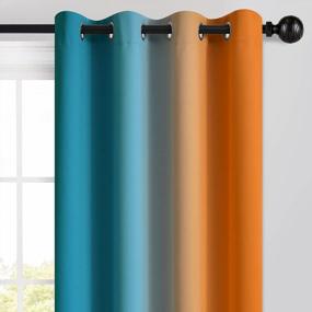 img 2 attached to Ombre Orange And Blue Room Darkening Curtains For Bedroom - 84" Long Gradient Grommet Thermal Insulated Light Blocking Window Drapes For Living Room - 52 X 84 Inches, Set Of 2 Panels By Yakamok