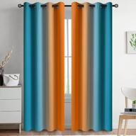 ombre orange and blue room darkening curtains for bedroom - 84" long gradient grommet thermal insulated light blocking window drapes for living room - 52 x 84 inches, set of 2 panels by yakamok logo