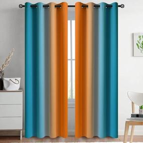 img 4 attached to Ombre Orange And Blue Room Darkening Curtains For Bedroom - 84" Long Gradient Grommet Thermal Insulated Light Blocking Window Drapes For Living Room - 52 X 84 Inches, Set Of 2 Panels By Yakamok