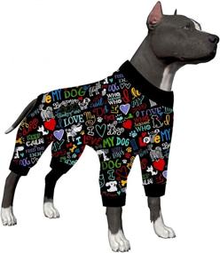 img 4 attached to 🐶 LovinPet Large Dog Onesies with Pajamas, Post Surgery Shirt, UV Protection, and Anxiety Relief - Love My Dog Words Black Prints, Wound Care for Large Dogs