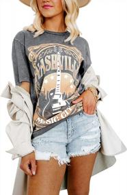 img 4 attached to Distressed Print Country Music Shirts For Women - Perfect Nashville Concert Outfit With Rocker Tops, Short Sleeve Blouse
