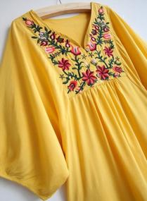img 2 attached to Women'S Vintage Floral Embroidery Mexican Style Tunic Dresses Shirt Bohemian Flowy Shift Mini Dress Blouse