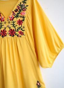 img 3 attached to Women'S Vintage Floral Embroidery Mexican Style Tunic Dresses Shirt Bohemian Flowy Shift Mini Dress Blouse