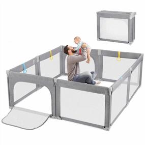 img 4 attached to Adjustable And Collapsible Baby Playpen With Zipper Gates, Visible Mesh, Anti-Fall Design, And 5 Handling Options - Perfect Baby Safety Activity Center And Playard.