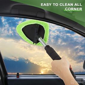 img 1 attached to 🚗 Efficient 2 Sets of Windshield Cleaner with Detachable Handle for Car Window Cleaning - Includes Microfiber Pads, Spray Bottle, Cleanser Brush & Car Cleaning Kit in Green