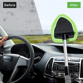 img 2 attached to 🚗 Efficient 2 Sets of Windshield Cleaner with Detachable Handle for Car Window Cleaning - Includes Microfiber Pads, Spray Bottle, Cleanser Brush & Car Cleaning Kit in Green