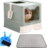 high-quality kathson large cat litter box: foldable 🐾 with lid, anti-splashing design, top or front-entry, easy to clean logo