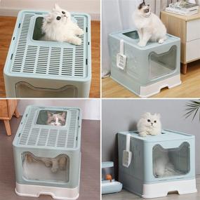 img 3 attached to High-Quality Kathson Large Cat Litter Box: Foldable 🐾 with Lid, Anti-Splashing Design, Top or Front-Entry, Easy to Clean