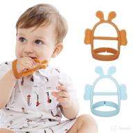 🐝 never-drop silicone baby teething toys: adjustable chew toys for babies 0-12 months - bee-blue+brown logo