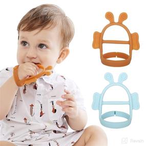 img 4 attached to 🐝 Never-Drop Silicone Baby Teething Toys: Adjustable Chew Toys for Babies 0-12 Months - Bee-Blue+Brown