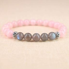 img 1 attached to Natural Stone Bracelet For Women: Pink Rose Quartz And Labradorite Gemstones