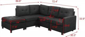 img 3 attached to Темно-серый модульный 4-местный секционный диван с тахтой и мягким диваном из льняной ткани для небольших помещений