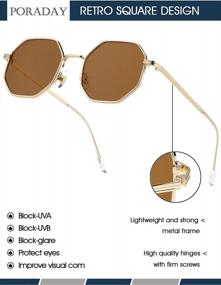 img 1 attached to Retro Octagon Metal Sun Glasses: PORADAY Square Sunglasses For Women & Men Vintage Polygon Shades
