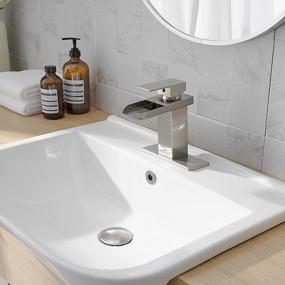 img 3 attached to Modern Brushed Nickel Waterfall Bathroom Faucet With Single Handle, Pop Up Drain, And Deck Plate - Commercial Single Hole Lavatory Basin Mixer Tap From Homevacious
