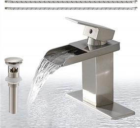 img 4 attached to Modern Brushed Nickel Waterfall Bathroom Faucet With Single Handle, Pop Up Drain, And Deck Plate - Commercial Single Hole Lavatory Basin Mixer Tap From Homevacious