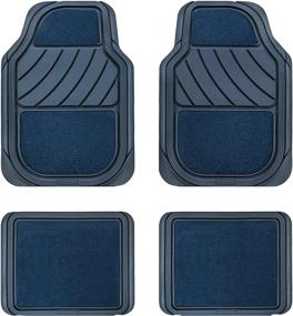 img 4 attached to 🚗 Universal Fit Rubber and Carpet Car Floor Mats for Cars, SUVs, Trucks, Vans - Set of 4 (Blue) by August Auto