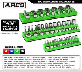 img 3 attached to 🔧 ARES 60037 - 3-Piece Magnetic Socket Organizers Set - GREEN - Includes 1/4, 3/8, 1/2 Socket Holders - Holds 68 Standard (Shallow) and Deep Sockets - Also Offered in RED