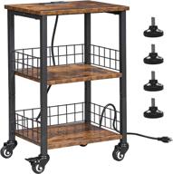 rustic brown industrial nightstand: bewishome rolling end table with wheels, small side table featuring a charging station with usb and type c ports, ideal for living room or bedroom - ktc01z logo