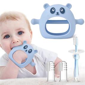 img 4 attached to 🐻 Premium Silicone Teething Toys for Babies 0-12 Months - 4PC Bear Pacifier Teether Set