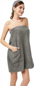 img 4 attached to SIORO Women Bath Wrap Towel For Shower With Pocket Straps Robe Adjustable Closure & Facial Headband SPA Pool