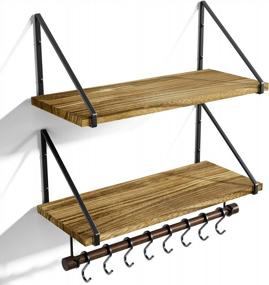 img 4 attached to Love-KANKEI Floating Shelves Wall Mounted Set Of 2, L17.3 X W7.3 Inch Wall Shelves With Wood Towel Bar And 8 Removable Hooks, Kitchen, Coffee Bar, Bathroom, Bedroom, Living Room Carbonized Black