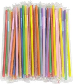 img 4 attached to 🌈 Vibrant Pack of 200 Flexible Plastic Straws - Individually Wrapped, 10.2 Inch Long Disposable Straws in Assorted Colors