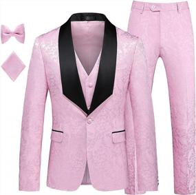 img 4 attached to MOGU Mens 3 Piece Tuxedo Slim Fit Floral Jacquard Vintage Groomsmen Wedding Prom Suit