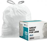 200 count white drawstring garbage liners compatible w/simplehuman (x) code d - 5.2 gallon / 20 liter plasticplace custom fit trash bags 15.75" x 28 logo