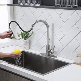img 1 attached to Friho Single Handle Stainless Steel Pull Down Sprayer Kitchen Faucet With Brushed Nickel Finish, 1 Hole Deck Plate And Swivel Spout For Sink.