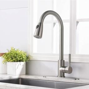 img 2 attached to Friho Single Handle Stainless Steel Pull Down Sprayer Kitchen Faucet With Brushed Nickel Finish, 1 Hole Deck Plate And Swivel Spout For Sink.
