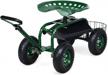 goplus garden cart gardening workseat with wheels, adjustable handle patio wagon scooter for planting and tool tray basket logo