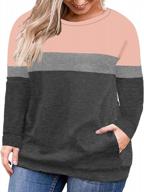 plus-size sweatshirts for women: rosriss color block long sleeve pockets pullover logo