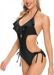 img 2 attached to Womens' Halter Ruffle Cutout Monokini Swimsuit With Sexy Lace-Up Detailing - Perfect Bathing Suit For Beach And Pool