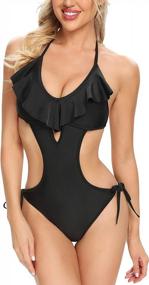 img 3 attached to Womens' Halter Ruffle Cutout Monokini Swimsuit With Sexy Lace-Up Detailing - Perfect Bathing Suit For Beach And Pool