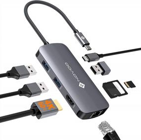 img 4 attached to Док-станция NOVOO 8-в-1 USB C с HDMI 4K при 60 Гц, 3 * USB 3.0, Ethernet 100 Вт PD Charing, SD и TF Card Reader Type C Hub Многопортовый адаптер, совместимый с MacBook Pro Dell HP Lenovo