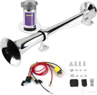 🚗 wuehdc 12v 150db single trumpet horns kit for car train truck boat with compressor - oversized chrome zinc motorcycle air horns (silver) logo