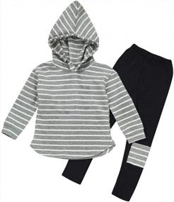 img 4 attached to Полосатые штаны с капюшоном и длинными рукавами, комплект одежды для маленьких девочек, идеально подходит для осени и зимы, возраст 2-6 лет