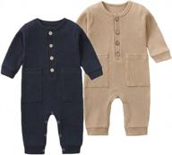 feidoog unisex 2-pack solid button-front rompers with long sleeves - one-piece jumpsuit outfits for baby boys and girls logo