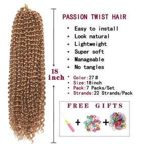 img 3 attached to 18 Inch Blonde Water Wave Passion Twist Crochet Hair For Women - 22 Strands/Pack Long Bohemian Synthetic Curly Braiding Extensions (7Pcs, #27)