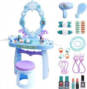 img 4 attached to Meland Kids Vanity Set - Table With Mirror, Sound, And Light For Little Girls - Toy Vanity With Beauty Accessories Ideal For Princess Birthday Or Christmas