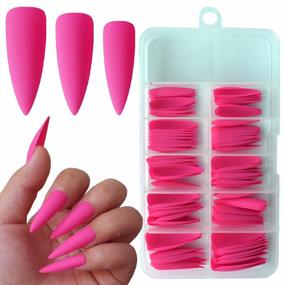 img 4 attached to 100Pc Colored Long Stiletto Press-On Nails: Full Cover Pointy Fake Nails For Women And Girls - Artificial Fingernail Manicure Decor In 10 Sizes By LoveOurHome