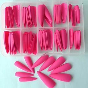 img 3 attached to 100Pc Colored Long Stiletto Press-On Nails: Full Cover Pointy Fake Nails For Women And Girls - Artificial Fingernail Manicure Decor In 10 Sizes By LoveOurHome