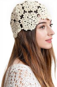 img 4 attached to ZLYC Women Cotton Crochet Skull Cap Handmade Knit Cutout Floral Beanie Hat