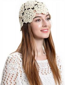 img 2 attached to ZLYC Women Cotton Crochet Skull Cap Handmade Knit Cutout Floral Beanie Hat