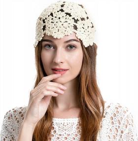 img 1 attached to ZLYC Women Cotton Crochet Skull Cap Handmade Knit Cutout Floral Beanie Hat