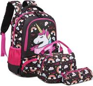 🦄 cute unicorn school backpack set for teen girls - includes lunch tote bag and pencil case - kids bookbag logo