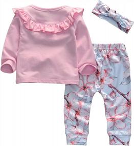 img 3 attached to 3Pcs Baby Girl Outfit Set: Long Sleeve T-Shirt, Flowers Pants & Headband!