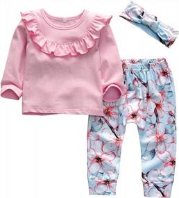 img 4 attached to 3Pcs Baby Girl Outfit Set: Long Sleeve T-Shirt, Flowers Pants & Headband!